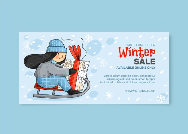 Hand drawn winter season sale banner template