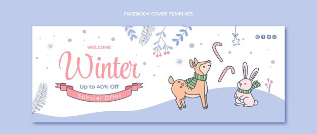 Hand drawn winter social media cover template