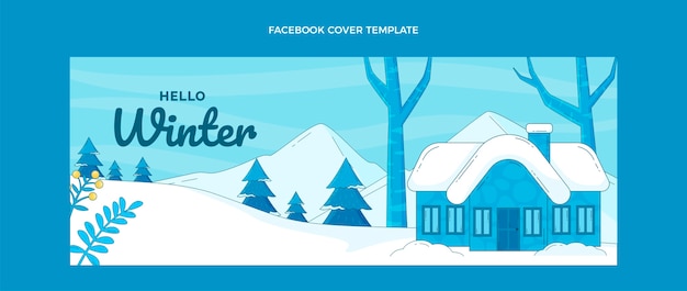 Hand drawn winter social media cover template