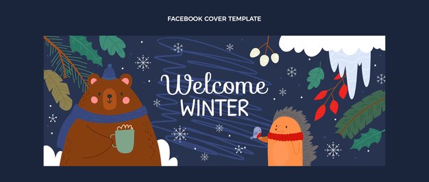 Hand drawn winter social media cover template