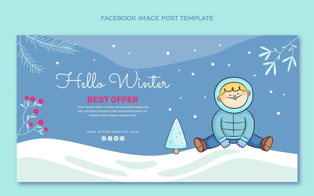 Hand drawn winter social media post template