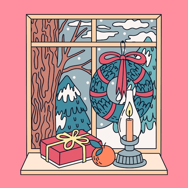 Free Vector hand drawn winter window illustration