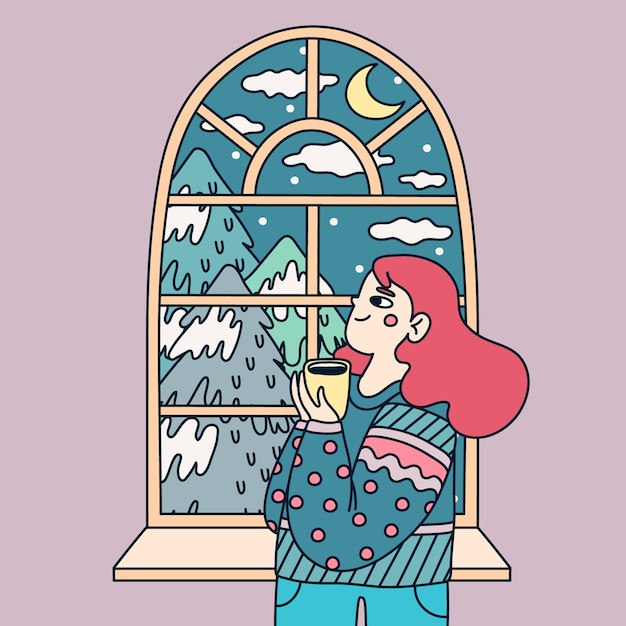 Free Vector hand drawn winter window illustration