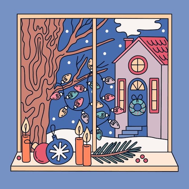 Free Vector hand drawn winter window illustration