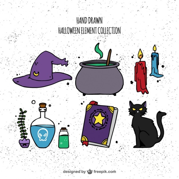 Free Vector hand drawn witchcraft elements set 