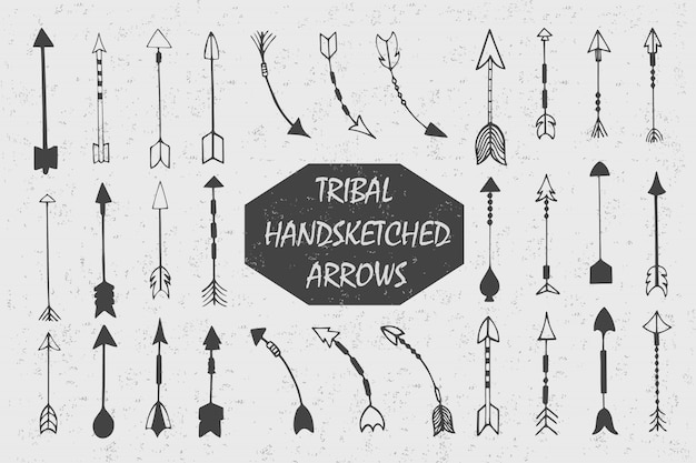 Free vector hand drawn with ink tribal vintage set with arrows. ethnic illustration, american indians traditional symbol.