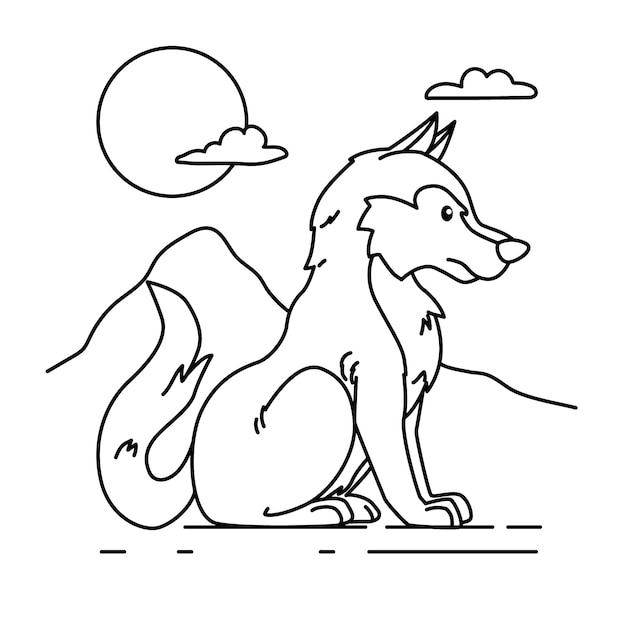 Hand drawn wolf outline illustration