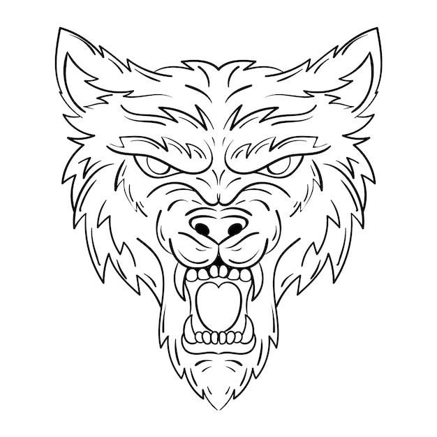 Hand drawn wolf outline illustration