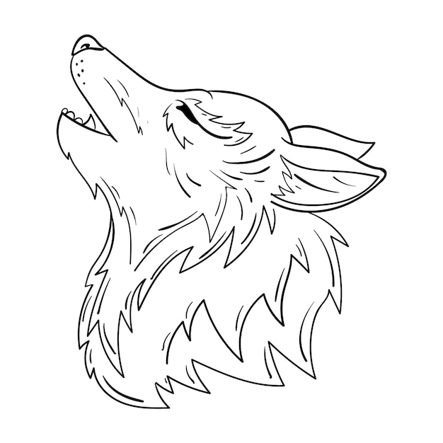 Hand drawn wolf outline illustration