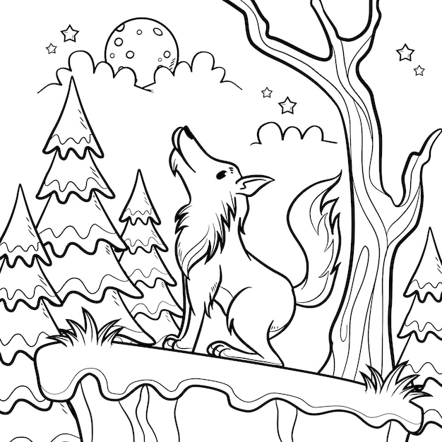 Free Vector hand drawn wolf outline illustration