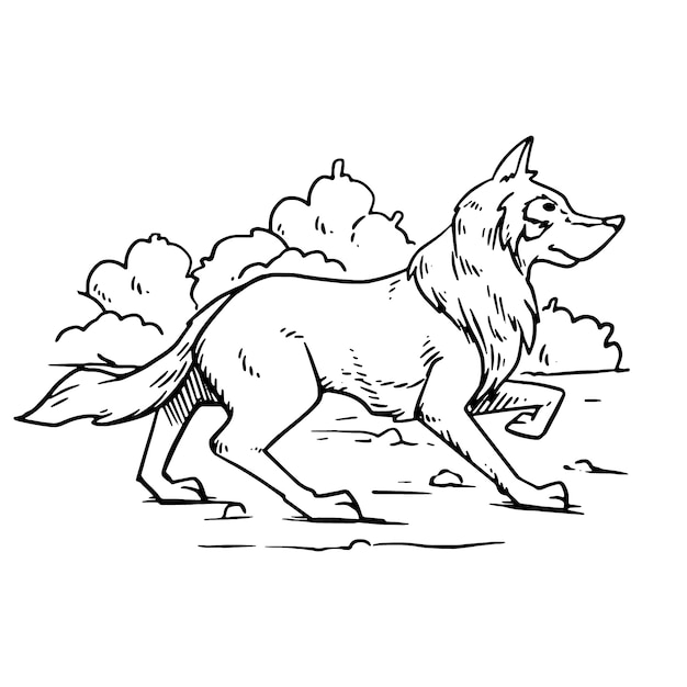 Hand drawn wolf outline illustration