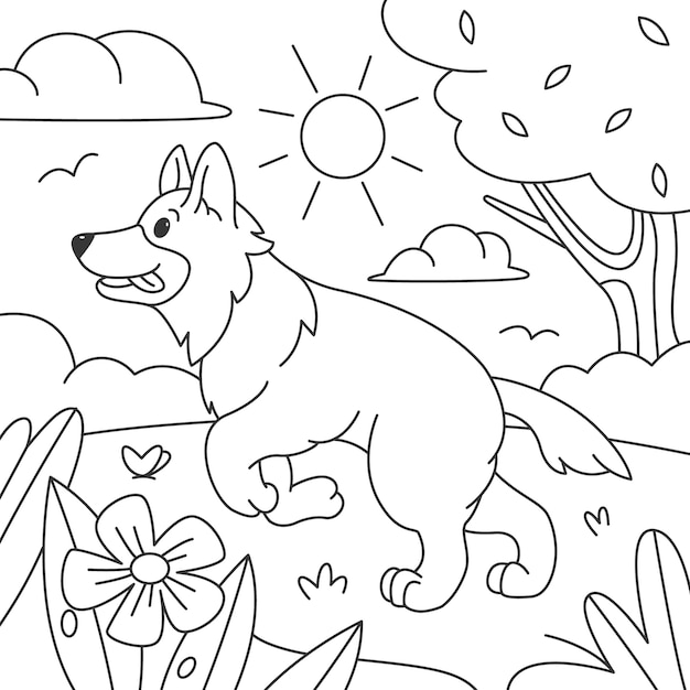 Hand drawn wolf outline illustration