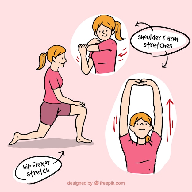 Hand-drawn woman doing rehabilitation exercises