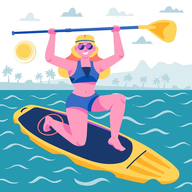 Hand drawn woman doing sup illustration