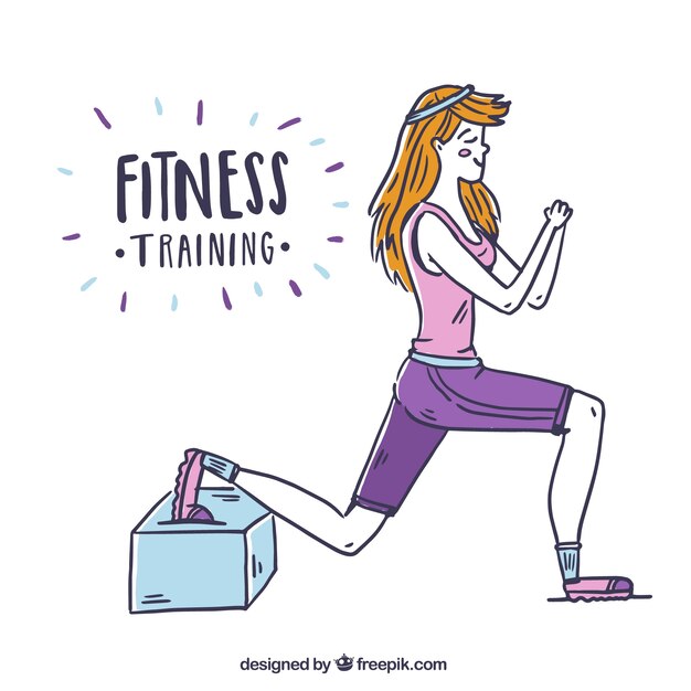 Hand-drawn woman exercising