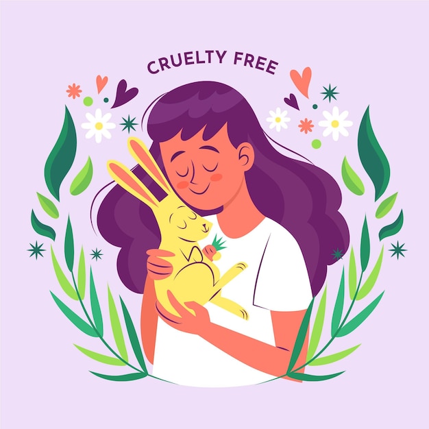 Hand drawn woman hugging a bunny