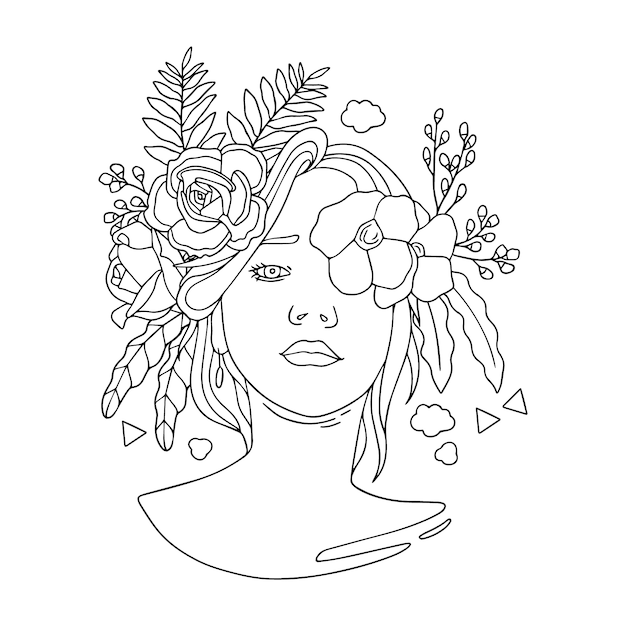 Free Vector hand drawn woman with flowers illustration