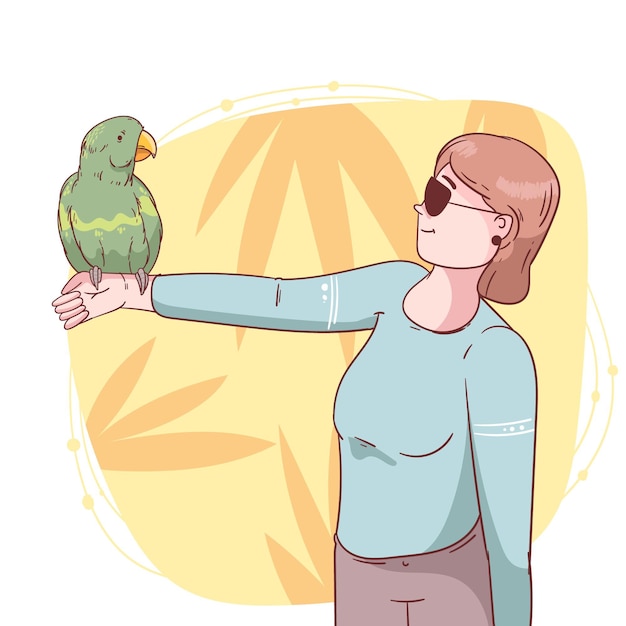 Free Vector hand drawn woman with parrot