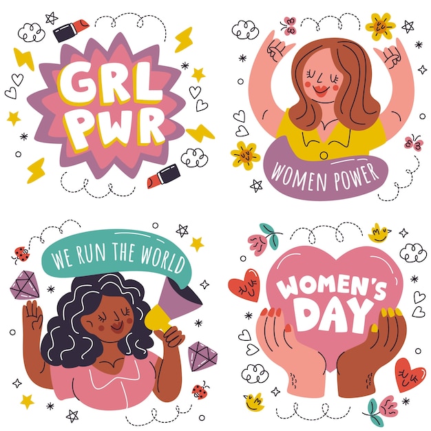 Free Vector hand drawn women's day stickers collection