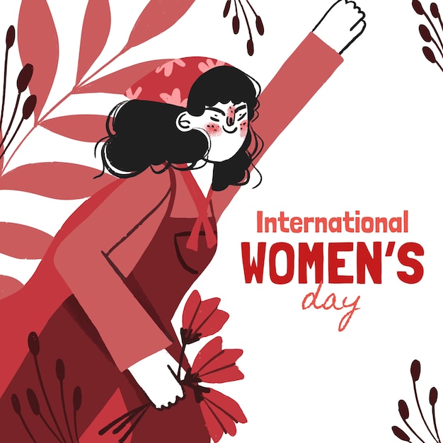 Hand drawn women's day superwoman illustration