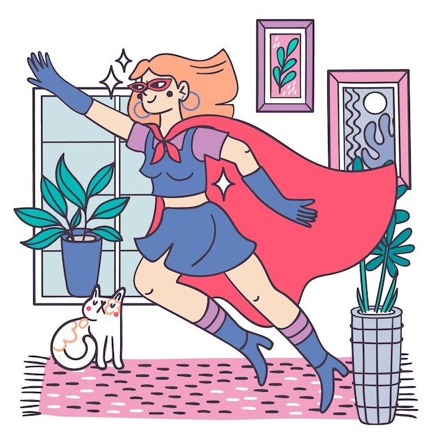 Free vector hand drawn women's day superwoman illustration