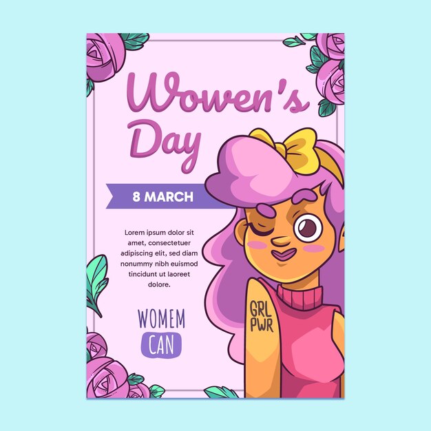 Hand drawn women's day vertical poster template