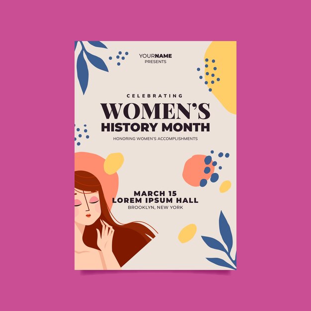 Hand drawn women's history month vertical poster template