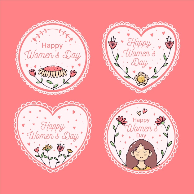 Hand-drawn womens day lbadge collection