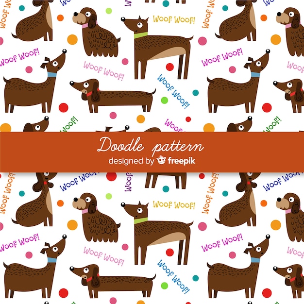 Hand drawn words and dogs pattern