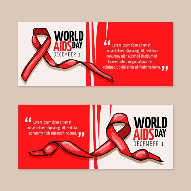 Hand drawn world aids day horizontal banners set