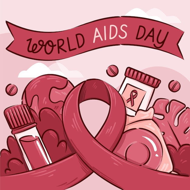 Hand drawn world aids day illustration