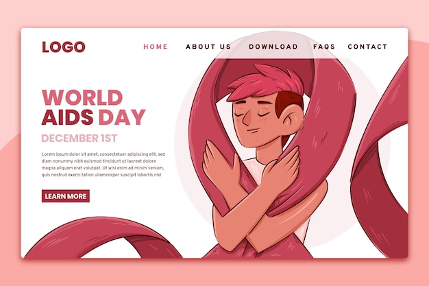 Hand drawn world aids day landing page template