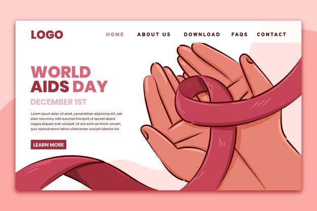 Hand drawn world aids day landing page template