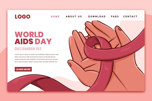 Hand drawn world aids day landing page template