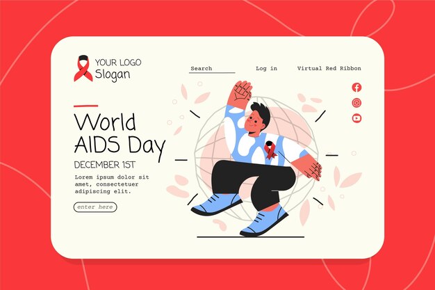 Hand drawn world aids day landing page template