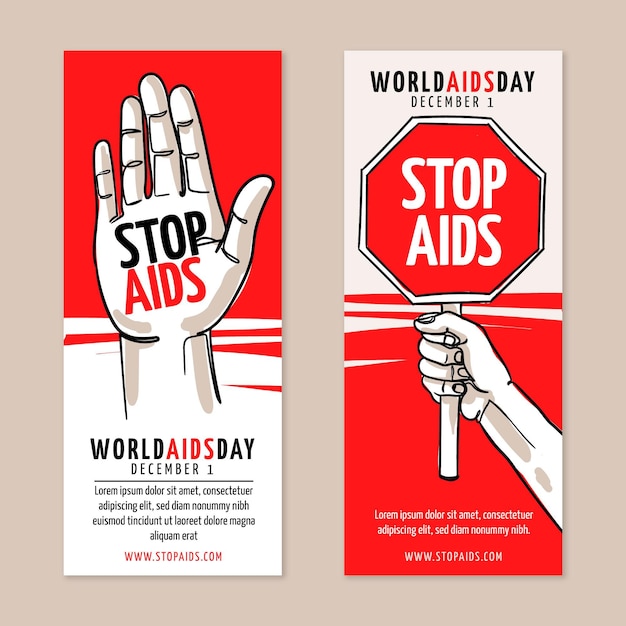 Hand drawn world aids day vertical banners set