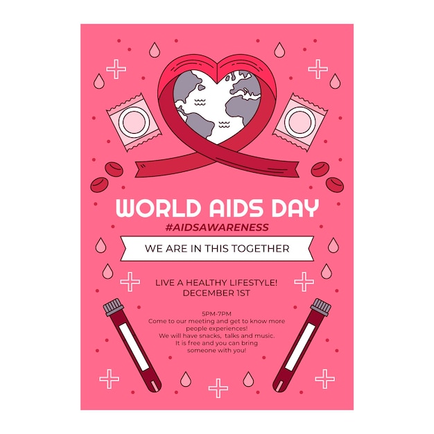 Free Vector hand drawn world aids day vertical poster template