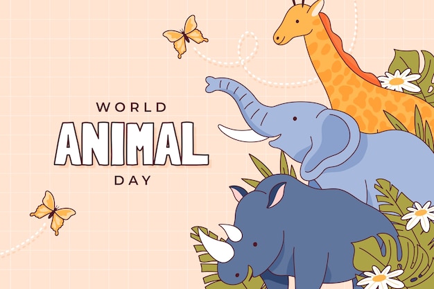 Hand drawn world animal day background