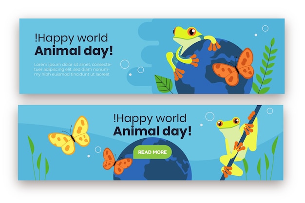 Hand drawn world animal day banners set