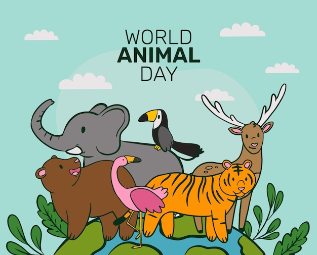 Hand drawn world animal day illustration with animals