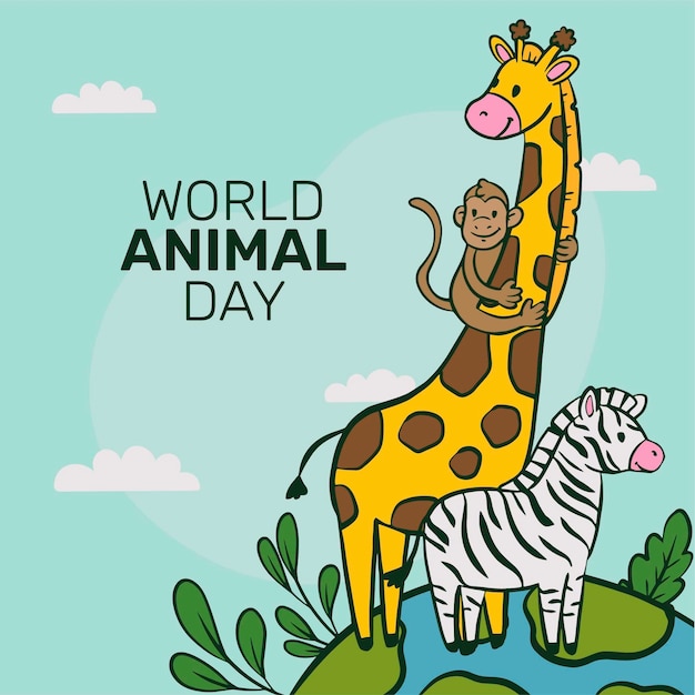 Hand drawn world animal day illustration with animals