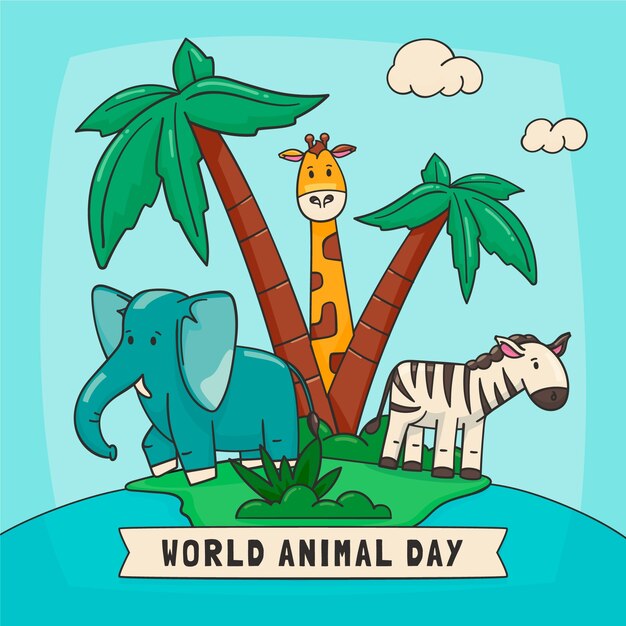 Hand drawn world animal day illustration with animals