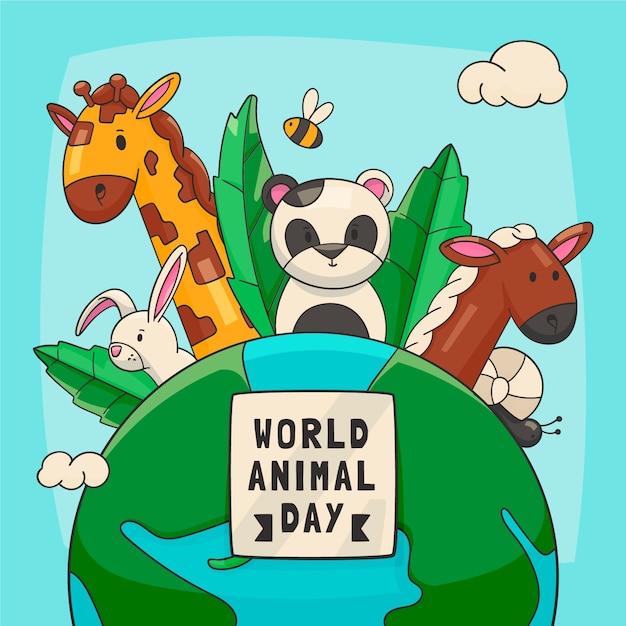 Free Vector hand drawn world animal day illustration with animals