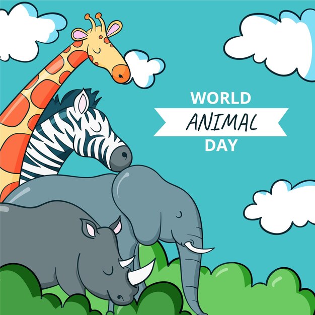 Hand drawn world animal day illustration