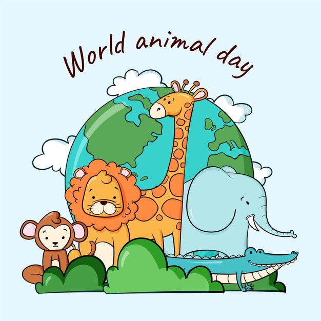 Hand drawn world animal day illustration