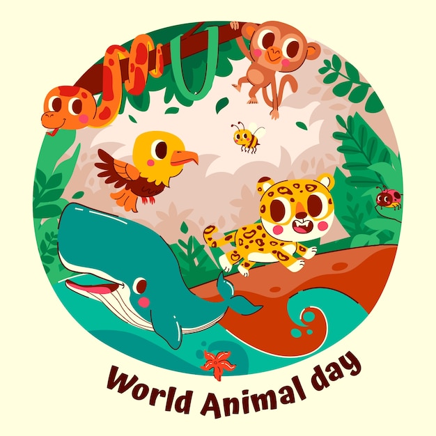 Hand drawn world animal day illustration