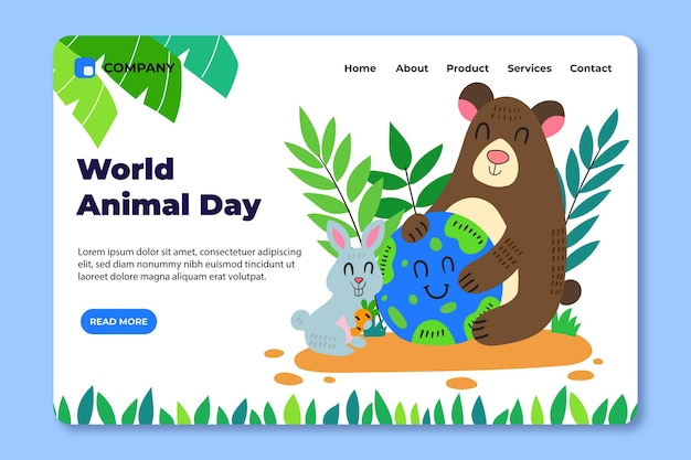 Hand drawn world animal day landing page template