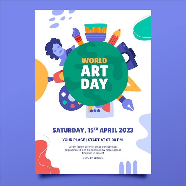 Hand drawn world art day vertical poster template