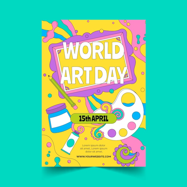 Hand drawn world art day vertical poster template