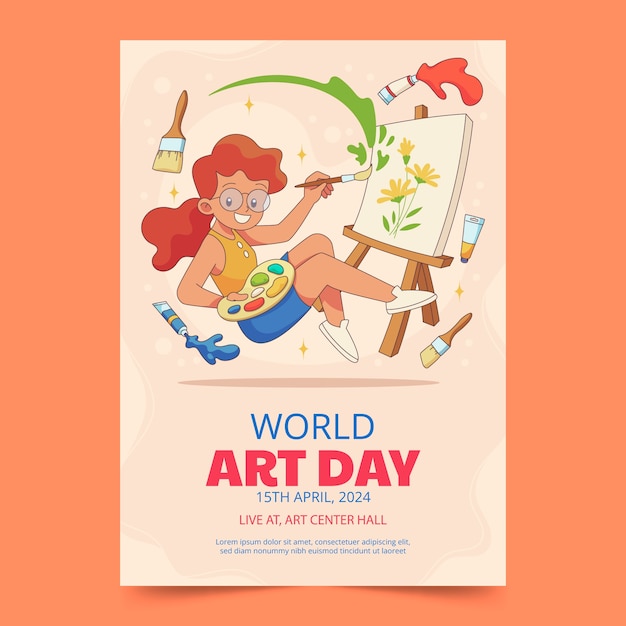 Hand drawn world art day vertical poster template